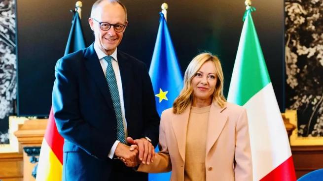 Incontro Italia-Germania: conferenza stampa della premier Meloni e del cancelliere Merz